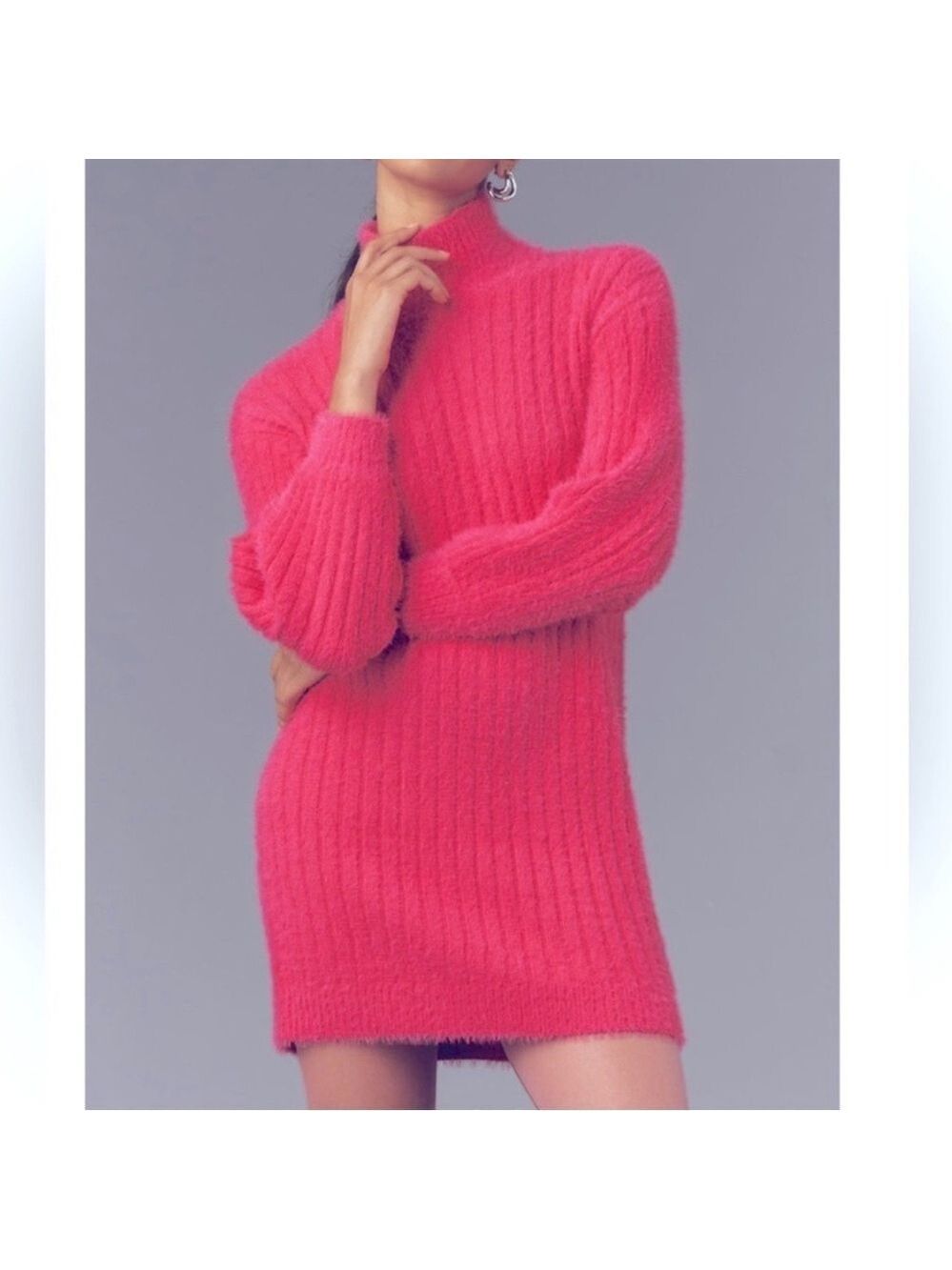Fuchsia NWT funnel neck sweater mini dress by Anthropologie Flat White Medium
